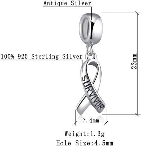 Vista 2 de Dije colgante de plata de ley 925 con cuerno italiano, bandera de Puerto Rico, cinta de cáncer de sobreviviente, bruja de Halloween, huella de pata