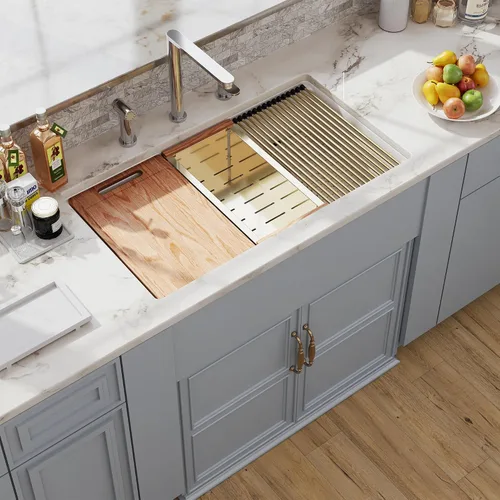 Vista 21 de Farm - Fregadero de cocina reversible con 24 unidades, color blanco, 24 x 18 pulgadas, delantal frontal de porcelana blanca, de cerámica y arcilla