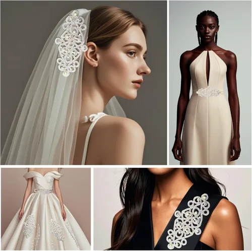 Vista 6 de PEARLY JUN Parches de apliques de cristal con diamantes de imitación, para bricolaje, con cuentas, ropa de costura para cinturón de boda, vestidos