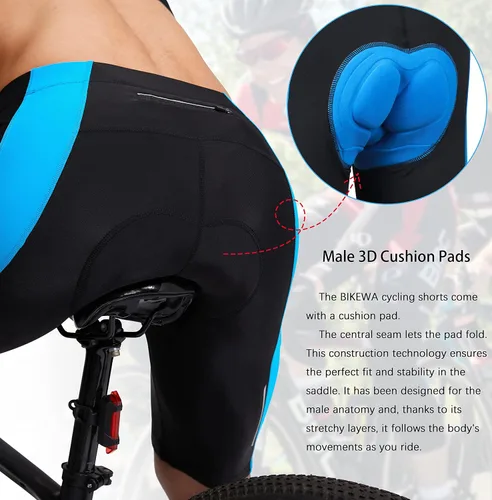 Vista 4 de Bikewa Pantalones cortos de ciclismo para hombre con acolchado 3D para ciclismo de carretera, ciclismo de montaña, ciclismo UPF 50+, bolsillos