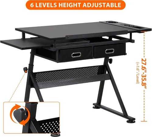 Vista 3 de Mesa de Dibujo Escritorio de Dibujo Estación de Trabajo de Arte y Manualidades Altura Ajustable Tablero Inclinable Mesa de Manualidades Escritorio