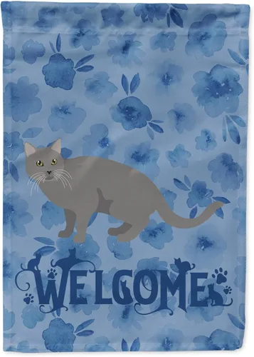 Vista 201 de Caroline's Treasures CK4813CHF - Bandera de bienvenida con gato abisinio azul, manga grande, para porche, para colgar en la pared, poliéster
