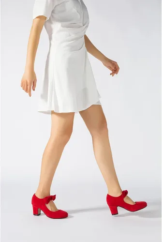 Vista 3 de Zapatos de tacón grueso de bloque bajo con lazo Mary Jane para mujer, punta redonda, tacón bajo, correa en el tobillo, vestido de boda, fiesta