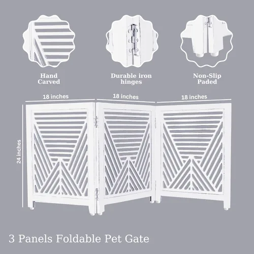 Vista 5 de Lightnpro Valla de madera geométrica para mascotas - Puerta de seguridad plegable independiente para perros, cachorros y mascotas pequeñas, valla