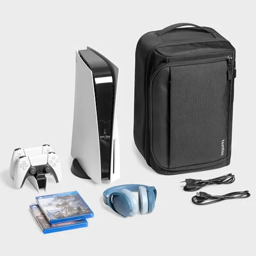 Vista 7 de tomtoc Travel Backpack for PS5 Console, Accessories, Protective Carrying Case Storage Bag Compatible with Sony PlayStation 5 Console, Headset, 2