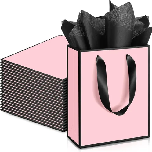 Vista 17 de Yeaqee Paquete de 24 bolsas de regalo de papel metálico con asa y tejido de 9 x 7 x 3.1 pulgadas, papel de aluminio dorado, bolsas de agradecimiento