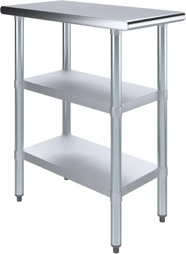 Vista 23 de Mesa de trabajo de acero inoxidable con 2 estantes Mesa de utilidad de metal Utilidad comercial y residencial NSF
