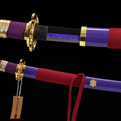 Vista 5 de Espada Púrpura Enma Zoro, espada Katana de acero rico en carbono 1095 de 41" de longitud, espadas Samurai de espiga completa, colección de armas