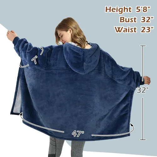 Vista 5 de Catalonia Poncho de sudadera con capucha de gran tamaño, capa casual con capucha, abrigo de murciélago, sherpa esponjoso, cómodo, espacioso