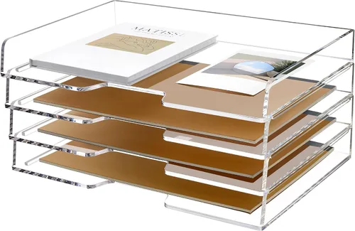 Vista 10 de Paquete de 2 bandejas apilables de papel para cartas, organizador de escritorio de archivos A4 ampliado, organizador de escritorio de acrílico