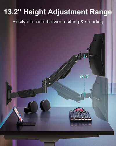 Vista 5 de MOUNT PRO Soporte de pared para monitor para pantallas ultrawide de 17-43", Soporte de pared para monitor de brazo único que soporta hasta 33.1