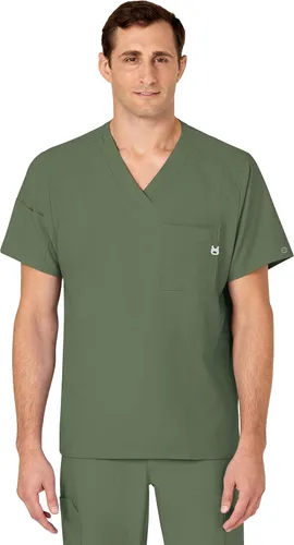 Vista 24 de WonderWink W123 6355 - Camiseta de manga corta para hombre Camiseta médica con cuello en V de 4 bolsillos, hecha para funcionar, ajustar, tela Negro