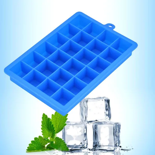 Vista 4 de Bandeja para cubitos de hielo, bandejas cuadradas de silicona para cubitos de hielo apilables de fácil liberación con tapa extraíble, 24 cavidades