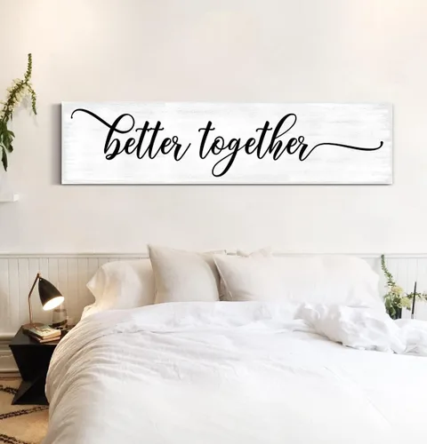 Vista 2 de NATVVA Pósteres rústicos de pared con texto en inglés «Better Together», lienzo, arte para dormitorio principal, sobre la cama, póster de decoración