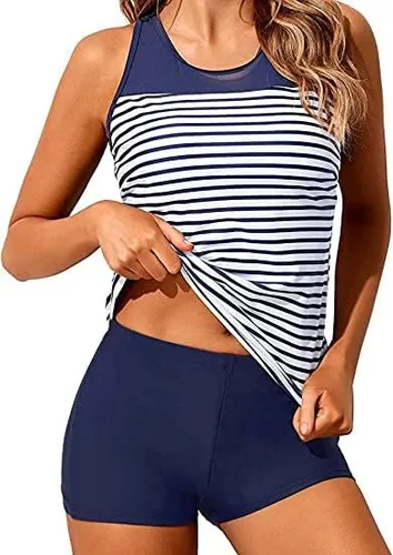 Vista 3 de Yonique Racerback Tankini Traje de baño corto de dos piezas para mujer