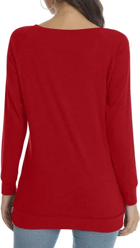Vista 3 de POPYOUNG Blusa casual de manga larga para mujer para otoño e invierno con cuello redondo