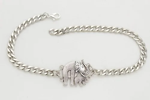 Vista 2 de Pulsera para mujer con cadena de metal plateado y pulsera de elefante de safari