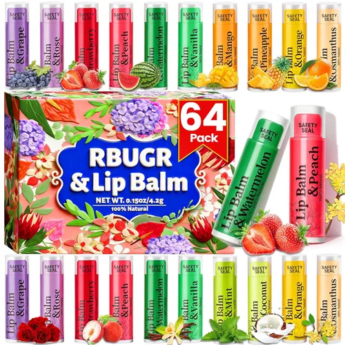 Vista 12 de RBUGR Bálsamo labial a granel, 126 unidades, bálsamo labial hidratante orgánico natural con 12 sabores para labios agrietados, paquete a granel