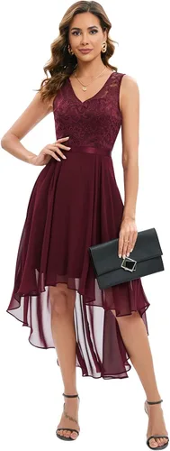 Vista 3 de Bridesmay Vestido de fiesta de cóctel con cuello en V y encaje floral para mujer, vestido formal de fiesta de graduación, boda, dama de honor