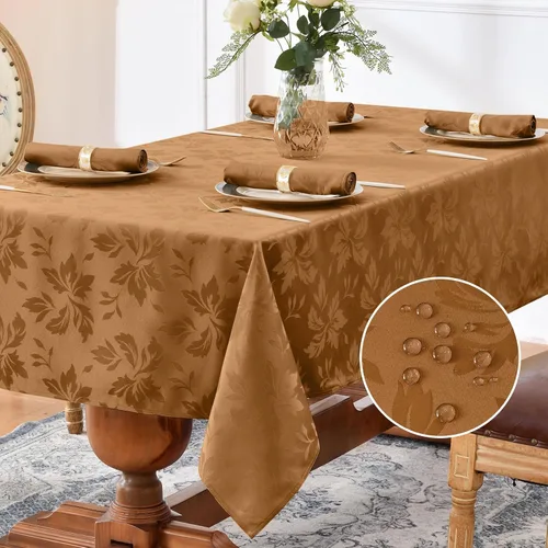 Vista 8 de Romanstile Mantel rectangular de jacquard de primavera, impermeable, diseño floral de damasco, manteles decorativos de tela pesada para cenas