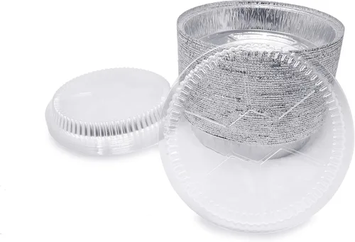 Vista 7 de Fig & Leaf Paquete de 40 sartenes redondas de aluminio prémium de 6 pulgadas con tapas de cúpula de plástico, lata de aluminio desechable para asar