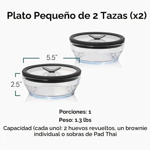 Vista 2 de Anyday - Set de 2 envases de vidrio para almacenamiento de alimentos con tapas de vidrio Set de preparación de comidas sin plástico Set