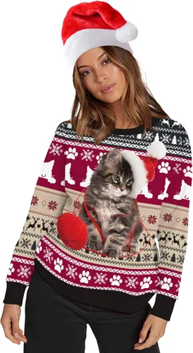 Vista 4 de ALBIZIA sudadera unisex con cuello redondo y estampado de animales, suéter feo de Navidad