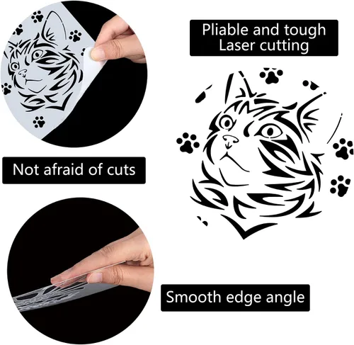 Vista 3 de GORGECRAFT Plantillas grandes de gato de 12 x 12 pulgadas, reutilizables, plantillas de animales para pared del hogar, mariposa, pata de gato