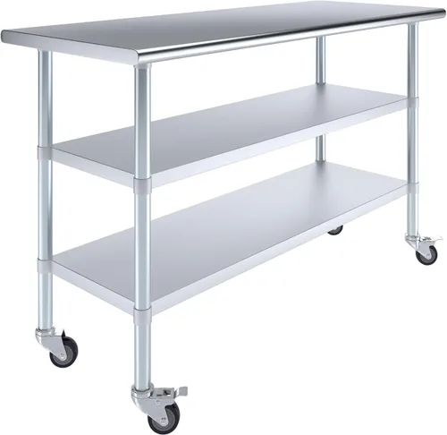 Vista 16 de AmGood Stainless Steel Work Table with 2 Shelves and Casters Metal Utility Table On Wheels