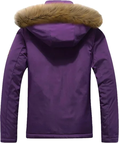 Vista 2 de MOERDENG Chaqueta de esquí impermeable para mujer, abrigo de nieve con capucha para invierno, chaqueta de esquí resistente al viento para mujer
