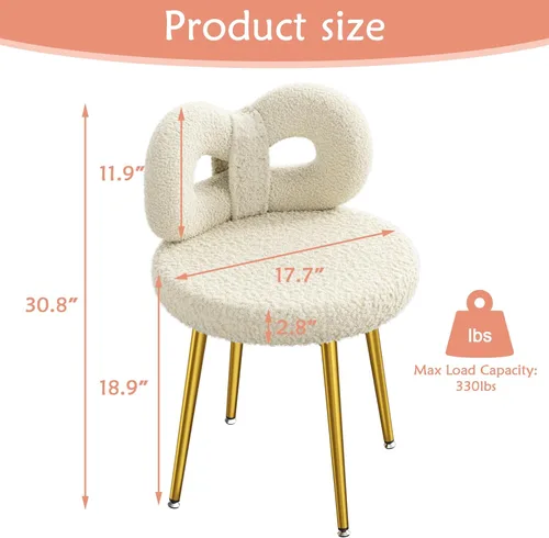 Vista 3 de ROOMTEC Silla de tocador con respaldo, silla giratoria para maquillaje con patas tapizadas y de metal dorado para dormitorio y sala de estar