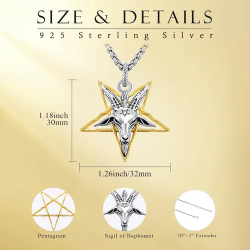 Vista 4 de Colgante de sigil de Baphomet, pentagrama invertido, collar de cabra Baphomet de plata de ley 925, collar de baphomet satánico para hombres