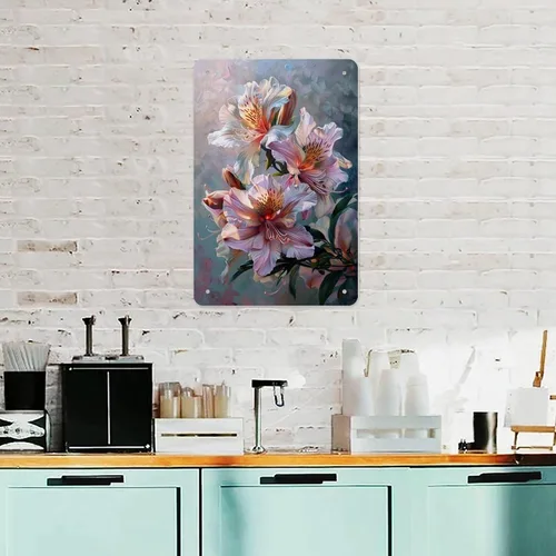 Vista 5 de Abstract Floral Pattern Aesthetic Metal Tin Sign Wall Decor Retro Sign for Home Living Room Bedroom Coffee Wall Decor Halloween Christmas Gifts