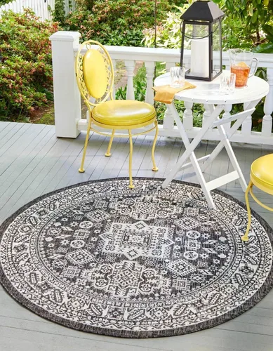 Vista 19 de Unique Loom Outdoor Aztec Collection Alfombra de área, Chalca (5 pies 3 pulgadas, octágono, aguamarina/marfil)