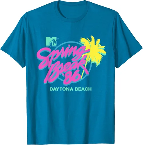Vista 5 de MTV Camiseta de cuello redondo de ajuste clásico - Spring Break Daytona Beach, negro, adulto, manga corta, algodón y poliéster