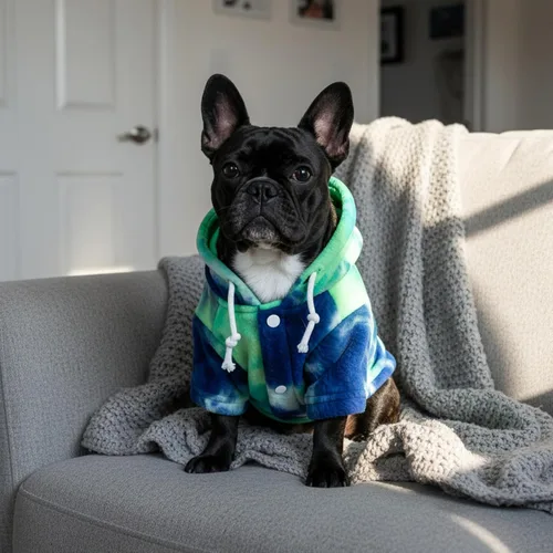 Vista 8 de Mklhgty Sudadera con capucha para perro de tie dye, abrigo de invierno para perros pequeños - capucha cálida y ajustable ultrasuave, tela