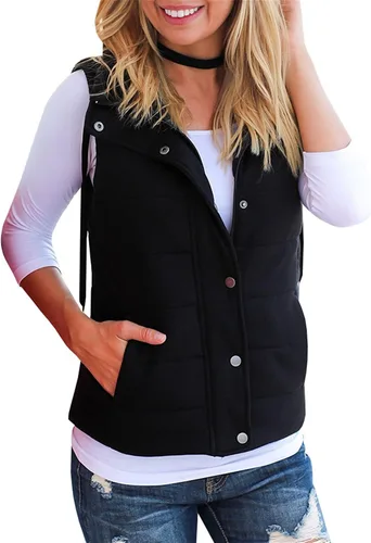 Vista 4 de Valphsio Women Casual Quilted Puffer Vest Lightweight Jacket with Pockets Negro