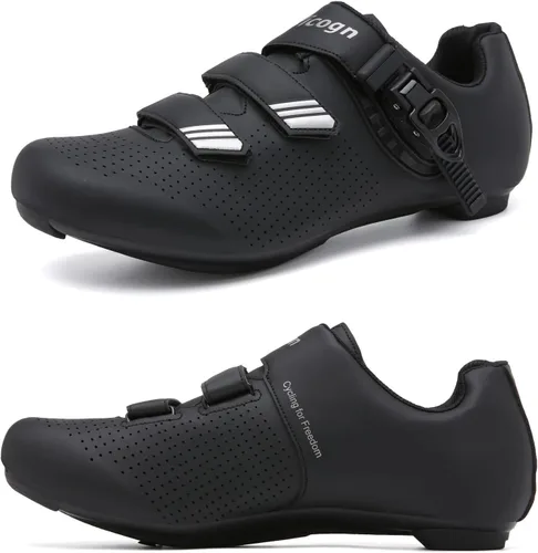 Vista 3 de Zapatos de ciclismo de interior para hombres y mujeres, compatibles con bicicleta Peloton preinstalados con tacos Look Delta, ciclismo de carretera