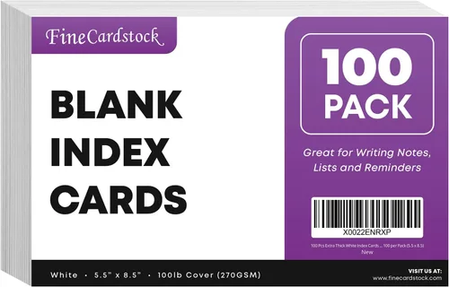 Vista 7 de 100 tarjetas de índice blancas extragruesas – Cartulina pesada en blanco de 14 puntos (0.014 pulgadas), cubierta de 100 libras, tarjetas flash