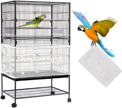 Vista 8 de Daoeny Cubierta grande para jaula de pájaros, protector de semillas para jaula de pájaros, red de malla de nailon suave y aireada ajustable