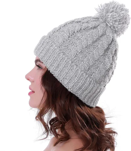Vista 7 de Gorro de invierno para mujer con forro polar cálido, tejido grueso, para esquiar