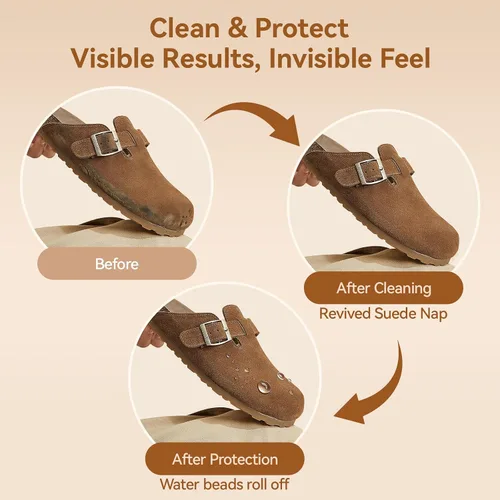 Vista 5 de Kit limpiador de zapatos de gamuza y nobuk 5 en 1 con cepillo y borrador de gamuza, paño, limpia, protege y restaura zapatos, botas, ugs