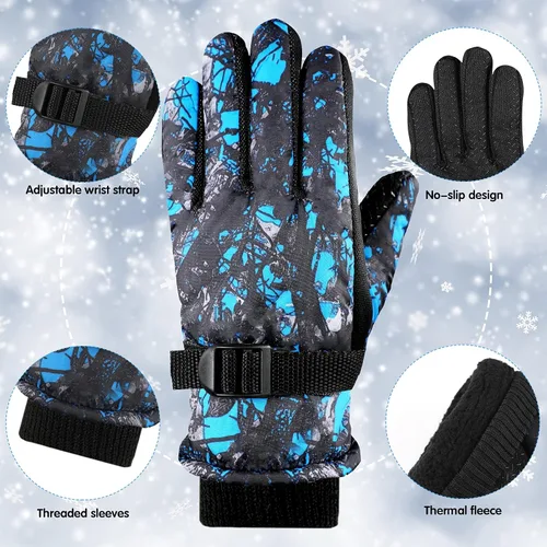 Vista 4 de SATINIOR Guantes de esquí de invierno para niños, impermeables, resistentes al viento, guantes de nieve para niños de 8 a 13 años, forro unisex