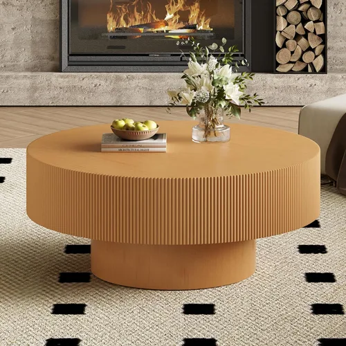 Vista 15 de Merax - Mesa de centro redonda moderna con base resistente, color blanco Mesa central de madera para sala de estar, oficina, recepción, fácil