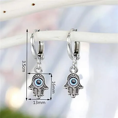 Vista 2 de RUIZHEN Pendientes de aro vintage turco de ojo turco Hamsa mano de Fátima para mujer