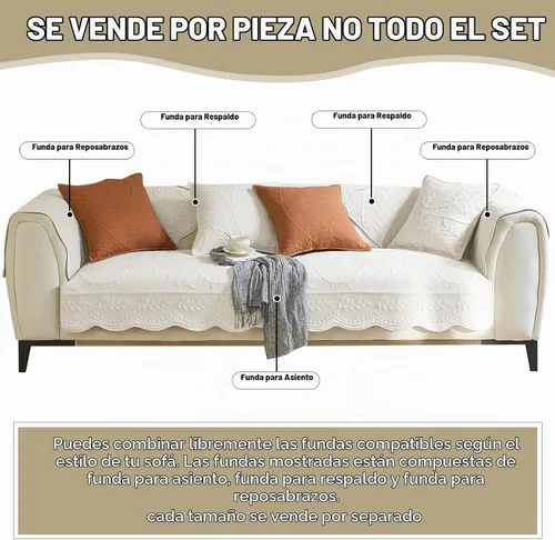 Vista 2 de vctops Funda acolchada de algodón para sofá con bordado de hojas florales, funda antideslizante para sofá, para perros, gatos, niños, sofá biplaza