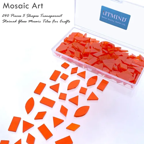Vista 2 de LITMIND Azulejos de Mosaico de Vidrio Manchado Naranja Transparente - 240 Piezas en 5 Formas (Rectángulo, Triángulo, Rombo, Cuadrado, Hoja)