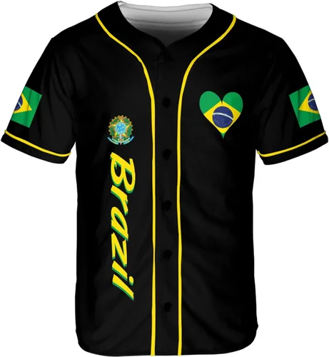 Vista 2 de Paniprints - Camiseta de béisbol de Brasil personalizada en 3D, bandera brasileña, bandeira, bandeira, camiseta de fútbol para hombres y mujeres