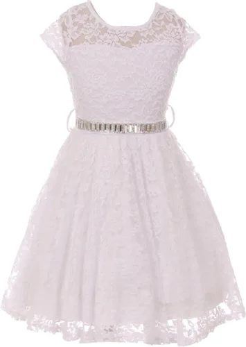 Vista 45 de Little Girl - Vestido de niña con manga de encaje y cinturón de piedras