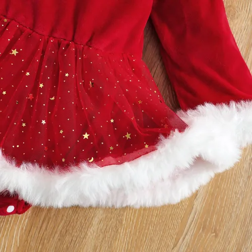 Vista 32 de Mameluco de Navidad para niñas recién nacidas, falda de malla de terciopelo rojo, traje de primera Navidad, regalo de Navidad